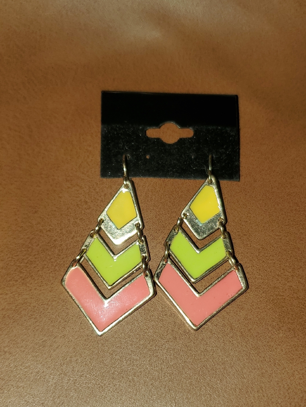 Fashion Chevron Drop Earrings - Yellow, Lime, Pink -